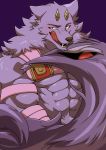  abs armor bathym canid canine canis demon fur horn male mammal muscular muscular_male purple_fur toimo_2610 tokyo_afterschool_summoners tongue unconvincing_armor video_games wolf 