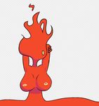  breasts elemental eyeless female fire_elemental inverted_nipples nipples open_mouth raised_arm solo unknown_artist 