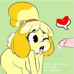  &lt;3 animal_crossing anthro areola blush breasts canine cum cum_in_mouth cum_inside cum_on_face cum_on_tongue cum_string disembodied_penis dog duo erect_nipples erection eye_brows eyelashes faceless_male fellatio female fur green_background hearlesssoul humanoid_penis isabelle_(animal_crossing) male male/female mammal nintendo nipples one_eye_closed open_mouth oral penis sex simple_background tongue tongue_out vein veiny_penis video_games wawazx yellow_fur 