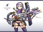  artist_name ass_visible_through_thighs bare_shoulders bikini_bottom closed_mouth contrapposto detached_sleeves expressionless garter_straps gia gloves gradient gradient_background gun headset highres looking_at_viewer original purple_eyes scarf short_hair silver_hair skindentation solo standing thigh_strap thighhighs trigger_discipline weapon 