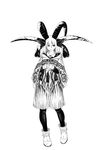  animal_ears corset greyscale hands_clasped highres horns interlocked_fingers jaco looking_to_the_side medium_hair monochrome monster_girl multiple_horns original own_hands_together pantyhose poncho sheep_horns simple_background skirt solo standing 
