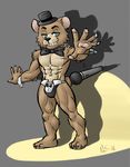  2016 abs animatronic anthro bear biceps blue_eyes bow_tie bulge clothed clothing five_nights_at_freddy&#039;s freddy_(fnaf) fur hat looking_at_viewer machine male mammal muscular muscular_male navel nekosuke pecs robot smile solo standing top_hat topless underwear video_games 