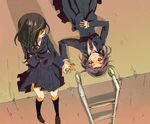  holding_hands kajiki_yumi ladder lying multiple_girls on_back saki school_uniform skirt touyoko_momoko tsuruga_school_uniform una_(mazinger) 