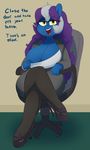  2017 anthro areola breasts chair cleavage clothed clothing equine fan_character female horse mammal mcsweezy my_little_pony pony sitting solo violet_skies_(character) whydomenhavenipples yellow_eyes 