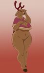  anthro antlers big_breasts breasts cervine clothed clothing deer female fur hooves horn lupycat mammal nude pussy reindeer simple_background slightly_chubby smile solo 