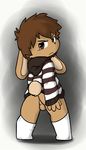  2017 annoyed anthro backsack balls bottomless brown_eyes brown_fur brown_hair brown_nose clothed clothing cub ears_down frown fur hair hoodie lagomorph legwear looking_at_viewer looking_back male mammal oob perineum pinup pose rabbit rabbit_tail rear_view short_hair simple_background socks solo standing young 