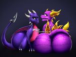  ambiguous_gender big_butt butt cynder dragon duo horn huge_butt hyper hyper_butt looking_at_viewer looking_back membranous_wings purple_eyes purple_scales scales scalie simple_background spacascaleno spyro spyro_the_dragon video_games wings 