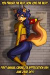  anthro blue_hair breasts butt canine carmelita_fox clothed clothing ear_piercing female footwear fox hair madopts mammal piercing shoes side_boob sly_cooper_(series) solo video_games 