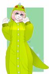  anthro blush canine clothed clothing female hiddenwolf looking_at_viewer mammal onesie open_mouth smile solo 