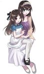  :d age_difference black_hair blue_eyes bow breasts brown_eyes brown_hair hair_bow highres idolmaster idolmaster_cinderella_girls large_breasts long_hair mary_janes misumi_(macaroni) multiple_girls open_mouth puffy_short_sleeves puffy_sleeves sagisawa_fumika shoes short_sleeves simple_background sitting sitting_on_lap sitting_on_person sketch smile tachibana_arisu white_background 