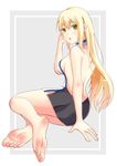  aiz_wallenstein backless_dress backless_outfit bad_anatomy bad_perspective bad_proportions bangs bare_arms bare_back bare_shoulders barefoot blonde_hair breasts commentary_request dress dungeon_ni_deai_wo_motomeru_no_wa_machigatteiru_darou_ka feet hair_between_eyes halterneck highres leafar long_hair medium_breasts parted_lips short_dress sideboob sidelocks soles solo sword_oratoria toes yellow_eyes 