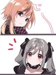  comic dark_illuminate drill_hair gothic_lolita grey_hair highres idolmaster idolmaster_cinderella_girls kanzaki_ranko lolita_fashion long_hair misumi_(macaroni) multicolored_hair multiple_girls ninomiya_asuka orange_hair purple_eyes red_eyes simple_background translated twin_drills twintails two-tone_hair white_background 