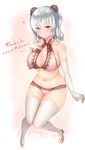  alternate_costume artist_name bare_shoulders blue_eyes breasts cleavage_cutout double_bun elbow_gloves followers from_above gloves hair_between_eyes highres kantai_collection kashima_(kantai_collection) large_breasts light_smile lingerie looking_at_viewer navel panties pink_panties sakiryo_kanna sideboob signature silver_hair simple_background skindentation solo stomach thank_you thick_thighs thighs twintails twitter_username underwear underwear_only wavy_hair white_legwear wide_hips 