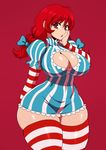  1girl breasts cleavage covered_navel curvy eric_lowery freckles large_breasts red_eyes red_hair solo tagme thighhighs thighs wendy&#039;s wendy_(wendy&#039;s) 