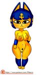  animal_crossing ankha anthro areola big_breasts blue_hair breasts cat clitoris clothing feline female fur hair huge_breasts legwear looking_at_viewer mammal necro_(artist) nintendo nipples nude pussy short_stack solo video_games villager_(animal_crossing) yellow_fur 