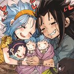  baby black_hair blue_hair bow cat children fairy_tail family gajeel_redfox hairband hearts hug if_they_mated kids levy_mcgarden pantherlily piercing rusky sharp_teeth smile spiky_hair tagme tears twins 
