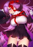  bb_(fate)_(all) bb_(fate/extra_ccc) blush boots breasts cape fate/extra fate/extra_ccc fate_(series) hair_ribbon highres large_breasts long_hair panties purple_eyes purple_hair red_ribbon ribbon smile solo thigh_boots thighhighs underwear very_long_hair white_panties yaman 