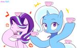  2017 cup duo equine female feral friendship_is_magic hair horn mammal marenlicious multicolored_hair my_little_pony simple_background starlight_glimmer_(mlp) trixie_(mlp) two_tone_hair unicorn white_background 
