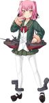  black_hair colored_tips full_body fur-trimmed_sleeves fur_trim green_jacket green_skirt jacket kantai_collection kunashiri_(kantai_collection) long_sleeves multicolored_hair official_art orange_eyes pantyhose pink_hair red_neckwear skirt solo transparent_background two-tone_hair two_side_up ugume 