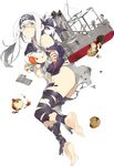  akira_(kadokawa) anchor bandages bandana barefoot black_legwear blue_eyes carrot covering covering_breasts dress feet kamoi_(kantai_collection) kantai_collection looking_at_viewer machinery official_art onion panties soles torn_clothes underwear white_hair 