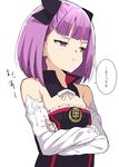  bare_shoulders bow crossed_arms detached_sleeves fate/grand_order fate_(series) flat_chest hair_bow helena_blavatsky_(fate/grand_order) highres looking_away pout purple_eyes purple_hair shiime short_hair simple_background sketch solo strapless translation_request tree_of_life upper_body white_background white_sleeves 