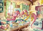  2017 cupcake duo equine female fluttershy_(mlp) flying food friendship_is_magic horse kitchen mammal messy my_little_pony pegasus pinkie_pie_(mlp) pony the-wizard-of-art wings 