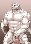  abs anthro blush enaeric feline grimoire_of_zero looking_at_viewer male mammal mercenary_(character) muscular nude pecs simple_background solo tiger towel 