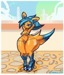  2017 anthro bikini blue_eyes breasts canine clothed clothing esperia(formula9) female footwear formula9 fox fur high_heels hybrid lagomorph looking_at_viewer mammal navel orange_fur outside planet rabbit shoes short short_stack shortstack simple_background smile solo swimsuit thick_thighs towers voluptuous wide_hips 