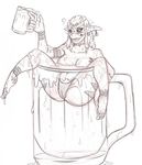  alcohol beer beverage big_breasts blush breasts camel_toe clothing dannyg drunk female greyscale humanoid looking_at_viewer monochrome orc sketch smile solo tight_clothing 