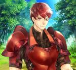  armor day fire_emblem fire_emblem_echoes:_mou_hitori_no_eiyuuou grass leaf lukas_(fire_emblem) male_focus ninyunyan red_eyes red_hair sky solo tree upper_body 