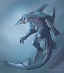  anthro fish looking_at_viewer male marine muscular nude open_mouth rotarr shark solo underwater water 