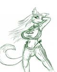  anthro bikini bulge canine clothed clothing dannyg dickgirl ear_piercing fox intersex mammal piercing sketch smile solo standing swimsuit tight_clothing 