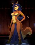  anthro armband blue_hair boots breasts canine carmelita_fox clothed clothing desingahv ear_piercing female footwear fox gun hair hand_on_hip handgun harem invalid_tag mammal nipples piercing pistol ranged_weapon silk skimpy sly_cooper_(series) solo video_games weapon 