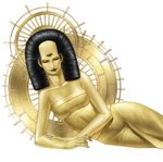  1girl black_hair black_lipstick breasts gold_skin mem_aleph official_art shin_megami_tensei third_eye 