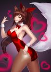  ;) absurdres ahri alternate_hairstyle animal_ears armpits ass bangs bare_shoulders bow bowtie breasts brown_hair cleavage commentary_request covered_nipples cowboy_shot detached_collar fingernails fox_ears fox_girl fox_tail from_side hair_ribbon heart highres karmiel korean_commentary large_breasts league_of_legends leotard long_fingernails long_hair looking_at_viewer looking_to_the_side nail_polish one_eye_closed pantyhose parted_lips partial_commentary playboy_bunny_leotard red_bow red_eyes red_leotard red_nails red_neckwear red_ribbon ribbon sharp_fingernails sheer_legwear sideboob smile solo tail very_long_hair whisker_markings wrist_cuffs 