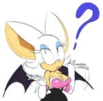  ? anthro armwear bat big_breasts breasts cleavage clothed clothing elbow_gloves eyelashes female frown gloves mammal ross_irving rouge_the_bat shrug simple_background solo sonic_(series) ultrahand white_background wide_hips wings 