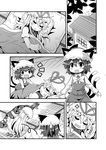  anger_vein animal_ears blanket building cat_ears cat_tail chen closed_eyes colonel_aki comic futon gap greyscale hat long_hair long_sleeves mob_cap monochrome multiple_girls open_mouth pillow rolling short_hair silent_comic sleeping smile surprised sweatdrop tail tatami touhou window yakumo_yukari 