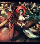  anthro black_bars breasts clothed clothing detailed_background eye_patch eyewear female fish hair looking_at_viewer marine punxsimon red_hair shark smile solo water wounded 