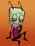  antennae aroused blush clothed clothing green_skin invader_zim irken male male/male red_eyes seductive smile sweat zim 