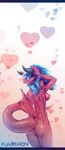  anthro bareback blue_hair breasts dragon female hair horn membranous_wings nipples nude punxsimon simple_background smile solo wings 