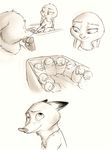  2017 ambiguous_gender anthro baby canine clothed clothing comic disney female fox fur greyscale group judy_hopps lagomorph male mammal monochrome nick_wilde rabbit simple_background smile sprinkah text white_background young zootopia 