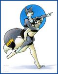  2017 action_pose anthro black_hair bra breasts brown_eyes canine claws clothing dipstick_tail duo female fox fur hair holding_character inner_ear_fluff looking_back mammal mei_(tree-san) midriff multicolored_tail navel pointing riding running shorts simple_background small_breasts smile sports_bra toe_claws underwear white_background white_fur wolf zannah zannah_(character) 