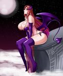  1girl breasts cleavage demon_girl demon_horns demon_tail demon_wings devil-v horns huge_breasts moon succubus 