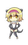  alice_margatroid animal_ears blonde_hair colonel_aki cosplay hairband hands_on_hips kemono_friends kemonomimi_mode one-piece_swimsuit otter_ears otter_tail short_hair small-clawed_otter_(kemono_friends) small-clawed_otter_(kemono_friends)_(cosplay) smile solo swimsuit tail thighhighs touhou white_background yellow_eyes 