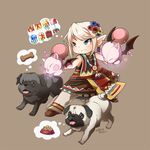  blonde_hair blue_eyes dog earrings fighting_stance final_fantasy final_fantasy_xiv flower full_body hair_flower hair_ornament jewelry lalafell moogle pointy_ears pug pun rue_(ruenis_chronowing) short_hair simple_background sleeveless solo thought_bubble 