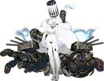  akira_(kadokawa) boots c-string capelet fire flame full_body hat kantai_collection long_hair machinery mechanical_arms northern_water_hime official_art shinkaisei-kan thigh_boots thighhighs transparent_background turret white_footwear white_hair white_legwear white_skin 