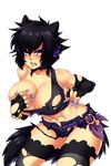  1girl abs angry animal_ears belt black_hair breasts covering_breasts crescentia deathblight deathblight_rpg fingerless_gloves game_cg gloves hair_ornament large_breasts lips lipstick long_nails looking_at_viewer midriff minori_(deathblight) nail_polish navel purple_eyes ribbon short_hair short_shorts shorts solo standing tail tank_top thighhighs torn_clothes wolf_girl 