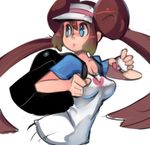  breasts cleavage double_bun long_hair medium_breasts mei_(pokemon) pokemon pokemon_(game) pokemon_bw2 raglan_sleeves sho-n-d solo twintails visor_cap 