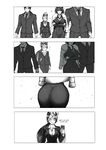  2girls 4koma ass blazer blush breasts collared_shirt comic commentary covered_navel crossed_arms dress drooling english female_pervert fubuki_(one-punch_man) fur_coat greyscale happy highres jacket jewelry large_breasts long_hair matsuge_(one-punch_man) monochrome multiple_boys multiple_girls necklace one-punch_man pervert phone ponytail sansetsukon_no_lily shirt short_hair smile sparkle sweatdrop taking_picture the_golden_smurf tuxedo yamazaru_(one-punch_man) yuri 