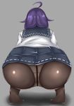  ahoge ass ass_focus bad_id bad_pixiv_id crotch_seam facing_away from_behind grey_background highres kantai_collection no_shoes panties panties_under_pantyhose pantyhose purple_hair simple_background skirt solo squatting taigei_(kantai_collection) terakoya underwear white_panties 